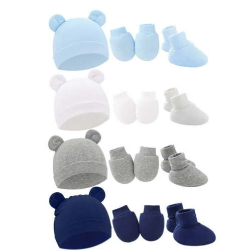 4 Pack Newborn Baby Hats Mittens Set for Boys Girls Hospital Hat Beanie Infant Caps Baby Gloves Socks for 0-6 Months