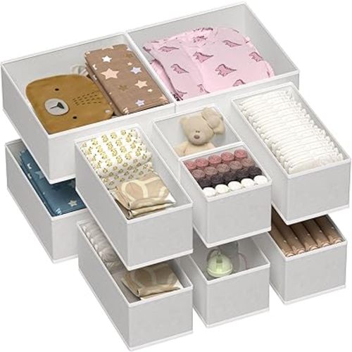 Vtopmart 12 Pack Baby Clothes Organizer, Dresser Drawer Organizer for Baby Clothing, Foldable Fabric Closet Drawer Storage Bins, Dresser Dividers for Bra, Socks, Ties, Scarf