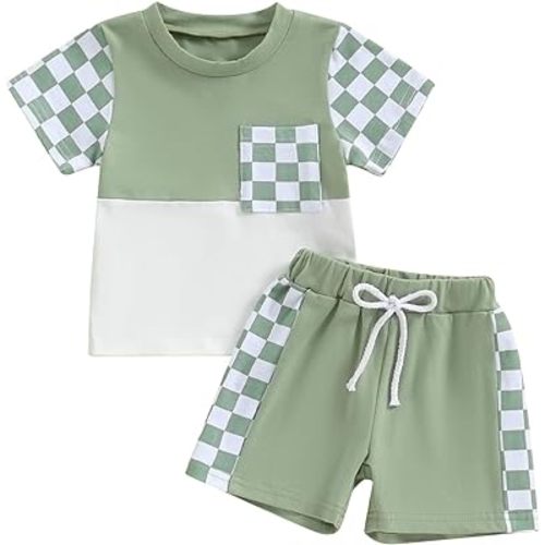 Adobabirl Baby Boy Shorts Set Summer Clothes Short Sleeve Striped Pocket Tshirt and Shorts Casual Toddler Boy Outfits