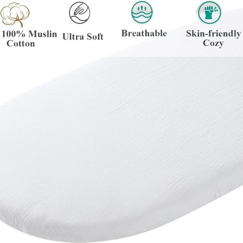 Muslin Bassinet Sheet Compatible with Baby Delight Beside Me Dreamer Bassinet, 2 Pack Cotton Stylish Boho Fitted Bassinet Sheets Super Soft for Baby White & Pink