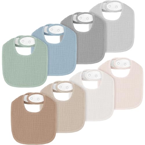 Coreeky 8 Pack Muslin Baby Bibs for Boys Girls, Soft Cotton Baby Bibs for Drooling and Teething, Absorbent & Adjustable for Infant Newborn