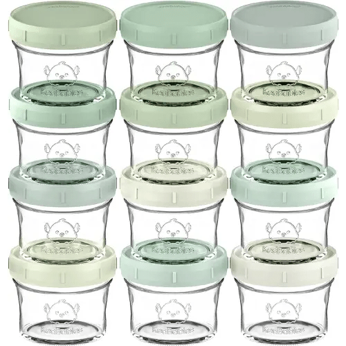 KeaBabies 12-Pack Glass Baby Food Containers- 4 oz Leak-Proof, Microwavable Baby Food Storage Containers, Baby Food Freezer Tray,Puree Glass Baby Food Jars,Baby Bullet Jars with Lids (Sage)