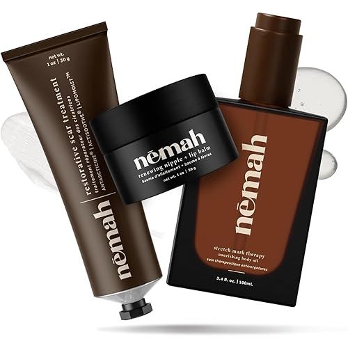 New Mama Postpartum Kit - Nourishing Belly Oil, Restorative Scar Treatment and Renewing Nipple + Lip Balm, Stretch Mark Oil, Natural Scar Cream, Nourishing and Soothing Nipple Cream Balm