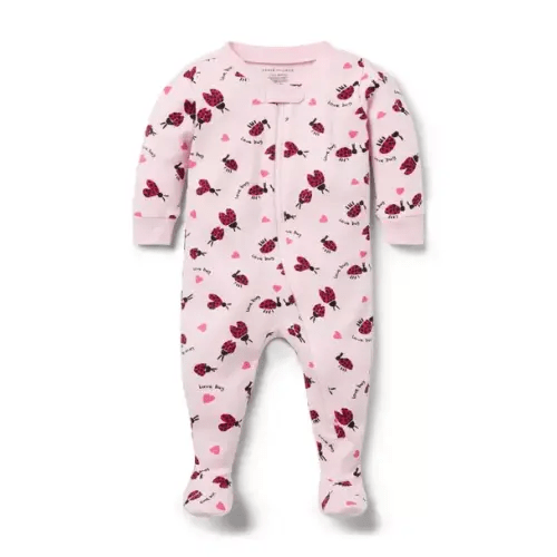 Newborn Pale Pink Ladybug Baby Good Night Footed Pajama In Lovebug by Janie and Jack