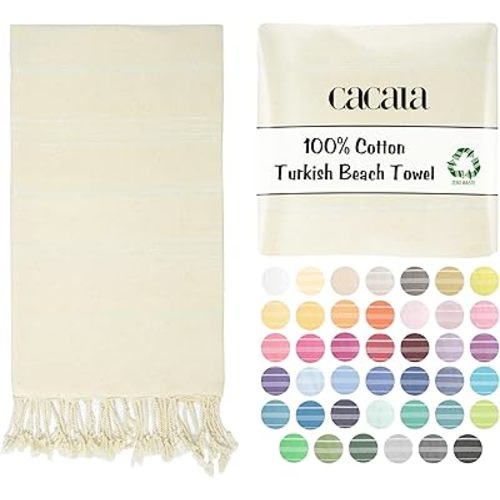 Cacala Lightweight and Thin Turkish Beach Towel 100% Cotton Sand-Free and Quick-Drying Goodness Perfect as an Extra Large Travel Towel, Beach Accessory, or Gift for Beach Lovers, 37 x 70
