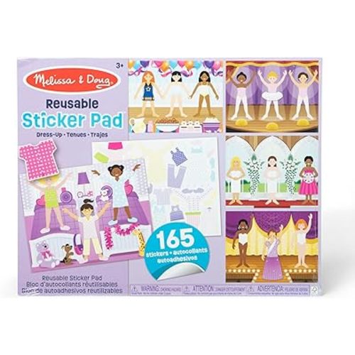 Melissa & Doug Reusable Sticker Pad: Dress-Up - 165+ Reusable Stickers - Removable Stickers, Kids Fashion Activities, Restickable Sticker Book for Kids Ages 3+