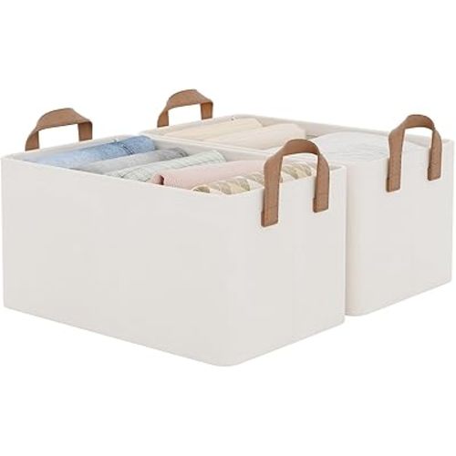 StorageWorks Closet Storage Bins, Storage Baskets for Shelves, Closet Organizers and Storage Bins with Metal Frame, Handles, Natural Color, 2-Pack