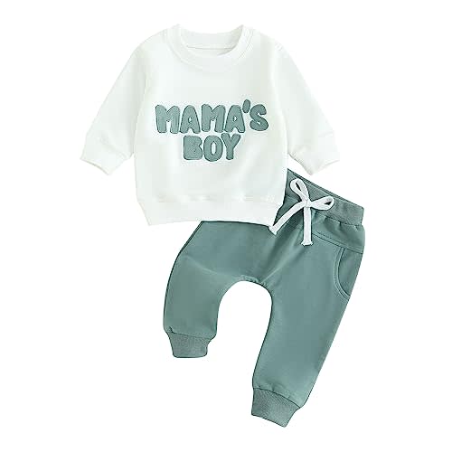 Toddler Baby Boy Clothes Mamas Boy Fall Winter Outfit Long Sleeve Letter Sweatshirt Plaid Jogger Pants Newborn Set