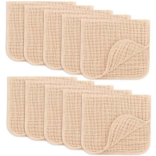 Comfy Cubs Muslin Burp Cloths 20" x 10", Pack of 10 - Large, 6-Layer, Ultra Absorbent 100% Cotton - Cream