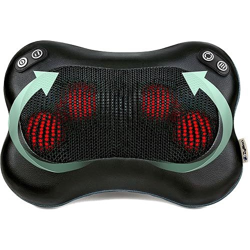 Zyllion Shiatsu Back and Neck Massager with Heat - 3D Kneading Deep Tissue Electric Massage Pillow with 2 Speeds & Rotation Control for Chair, Car, Muscle Pain Relief - Black (ZMA-34)