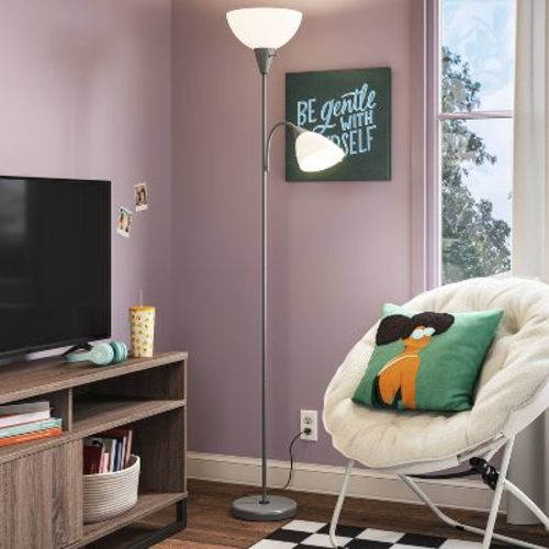 Torchiere With Task Light Floor Lamp Black - Room Essentials™: Adjustable, Etl Listed, Metal Body