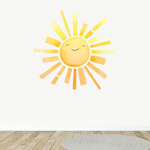 Sun Fabric Wall Decal - Watercolour Room Decor - Sunshine Wall Sticker - Peel and Stick