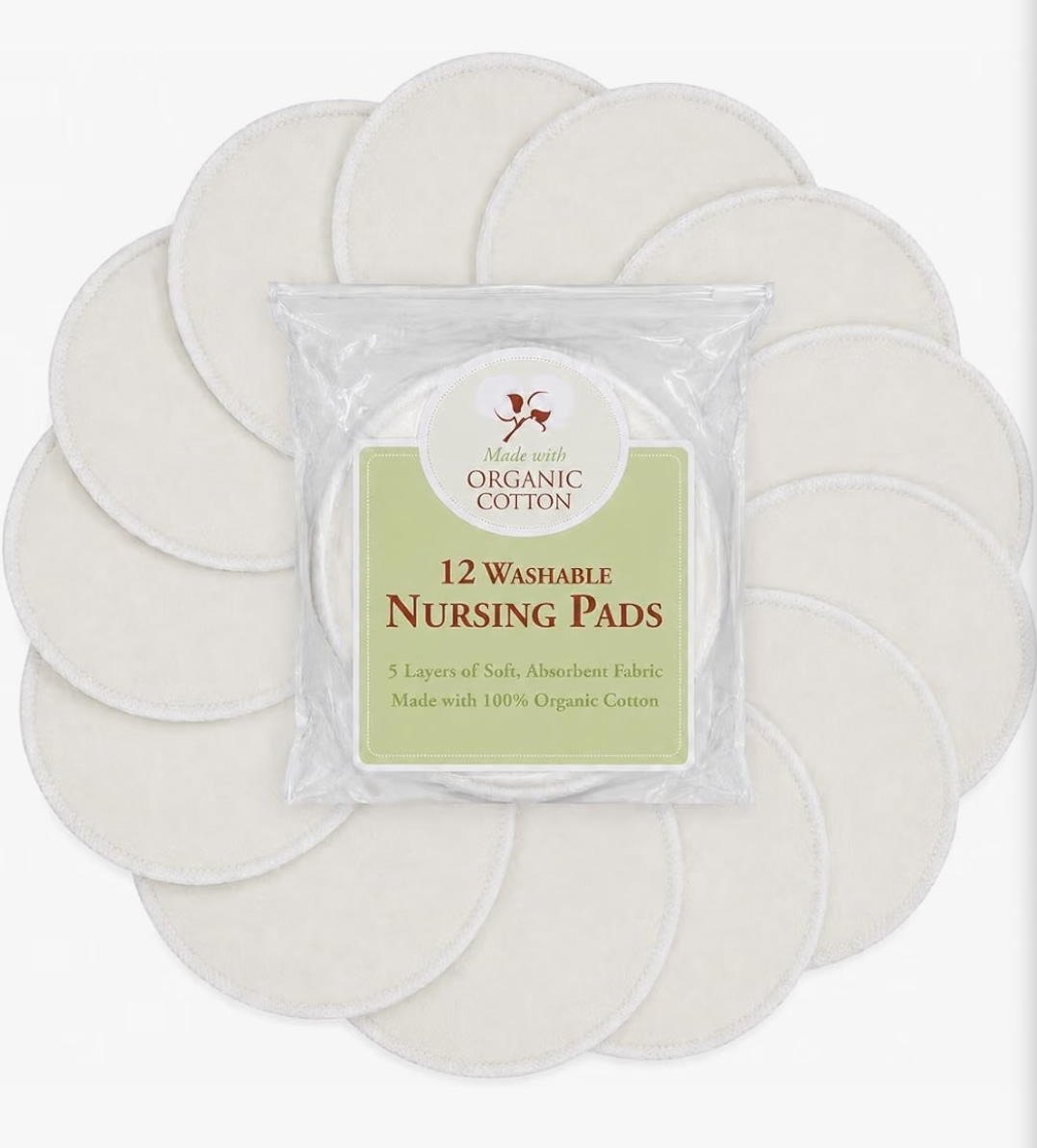 TL Care Nursing Pads Made with Organic Cotton - Soft, Breathable, Absorbent & Washable, Natural Color, 12 Count