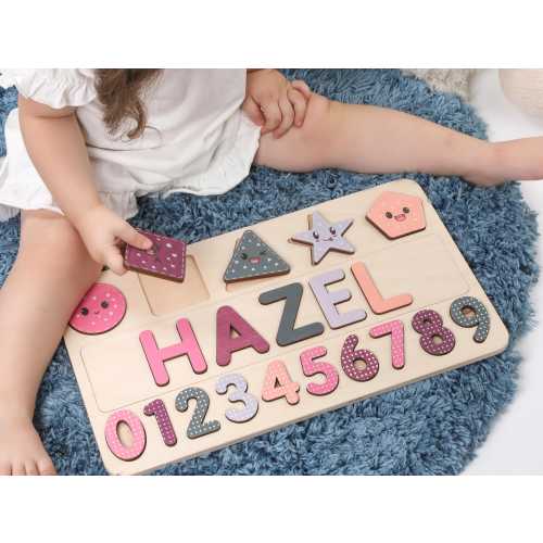 Personalized Name Puzzle W/Numbers | New Christmas Gifts for Kids Wooden Toys Baby Shower Custom Toddler Toys First Birthday 1st Baby Gift