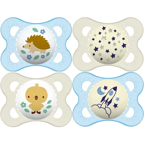 MAM Original Day & Night Baby Pacifier, Nipple Shape Helps Promote Healthy Oral Development, Glows in The Dark, 0-6 Months, Baby Boy, 4 Count