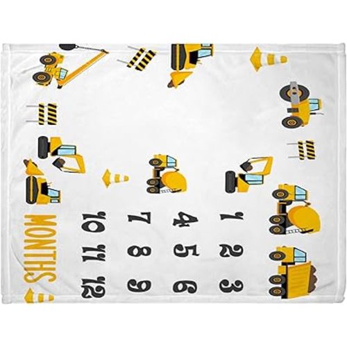 Construction Trucks Milestone Baby Blanket for Boys Girls Trucks Baby Month Blanket, Newborn Gift Plush Soft Blankets 40"x30" (Toddler)