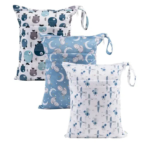 babygoal Wet Dry Bags for Baby Clothes, Washable Travel Bags, Beach, Pool, Gym Bag for Swimsuits & Wet Clothes with Two Zippered Pockets 3 Pack, 3LN28