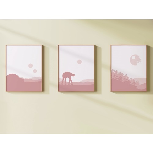 Pink Minimalist Star Wars Inspired Prints Trilogy Series: Tatooine, Endor, Hoth, Gift, Digital Download, Home Decor, Star Wars Nursery