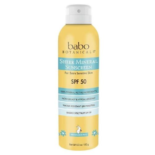 Babo Botanicals Sheer Mineral Sunscreen Spray for Extra Sensitive Skin SPF 50 (6 oz) Air Powered | Non-Flammable | Sun Protection