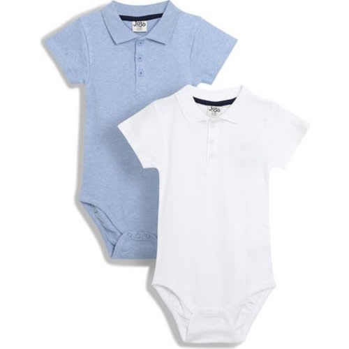 Assorted 2-Pack Polo Collar Cotton Bodysuits, 3-6M
