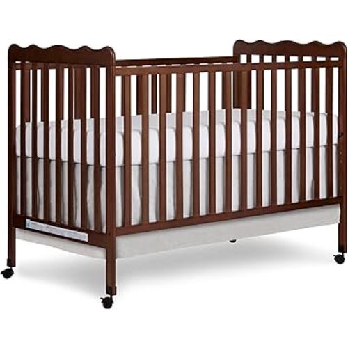 Dream On Me Carson Classic 3-in-1 Convertible Crib in Walnut Brown, Greenguard Gold & Baby Safety Alliance Certified, with Locking Wheels, Converts from Baby Crib to Day Bed and Kids Sofa