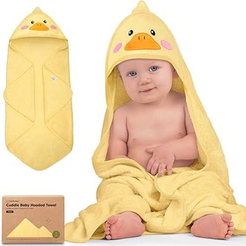 KeaBabies Hooded Baby Towel for Newborn - Viscose Derived from Bamboo Large Baby Bath Towels with Hood for Boys, Girls, Toddler, Extra Absorbent & Soft Newborn Bath Essentials (Duck, Petite)