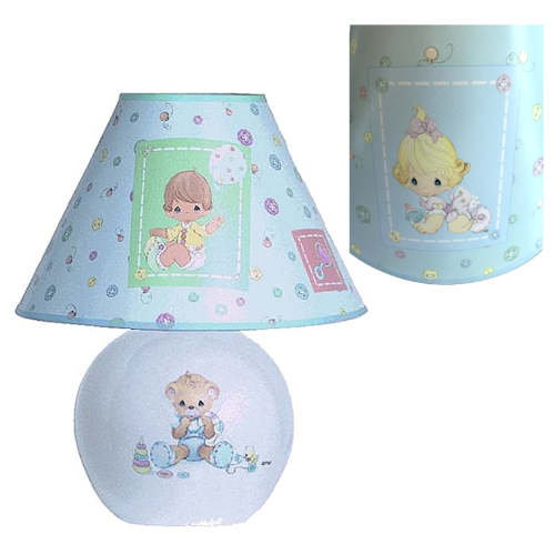 Vintage New Precious Moments Ceramic Baby Boy Girl & Bear Nursery Lamp Unisex Boy Girl with Bear 13" 2003