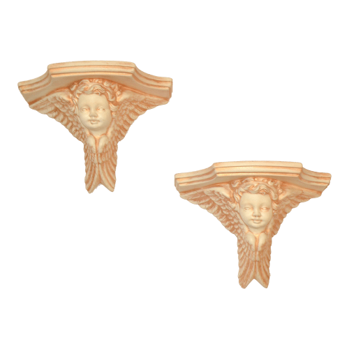 Pair of 1990s Ceramic Angel Head Wall Shelf Gold Bonze Cherub Gothic Baroque Victorian Décor