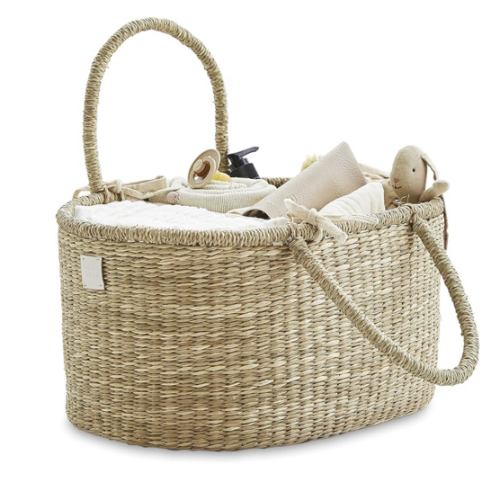 BEBE BASK Premium Baby Diaper Caddy Organizer - Artisan-Made Seagrass Basket With Cotton Divider - Award-Winning & Luxury Diaper Caddy Basket (ROSA)