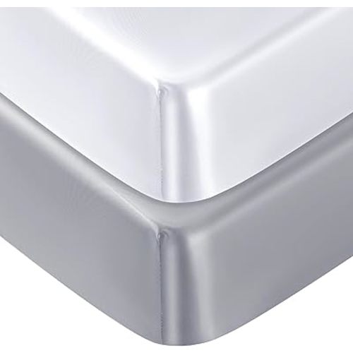 Pro Goleem 2 Pack Satin Soft Crib Sheet Great for Baby with Sensitive Hair Silky Baby Mattress Sheet White and Gray Unisex 52’’x28’’x8’’ Fitted Sheets