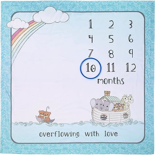Precious Moments Noah's Ark Milestone Blanket | Overflowing with Love Fabric/Plastic Noah’s Ark Milestone Blanket Nursery Decor | Baby Monthly Blanket