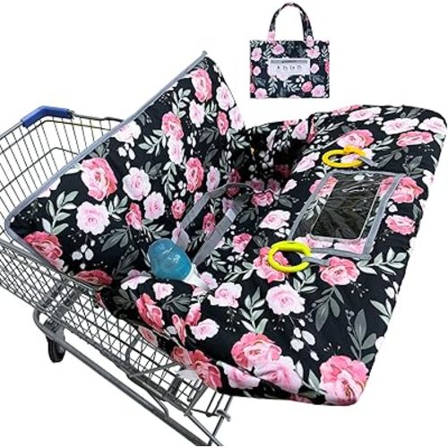 Basumee Shopping Cart Cover for Baby High Chair Covers for Restaurant Seat Grocery Cart Cover for Babies Girl Boy Cart Covers with Storage Pouch Baby Shopping Cart Cover, Black