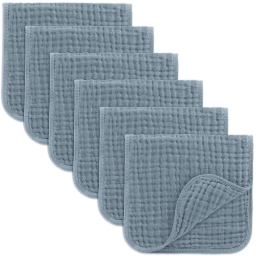 Comfy Cubs Muslin Burp Cloths - Large 100% Cotton, 6 Layers (Pacific Blue, 6-Pack, 20"X10")