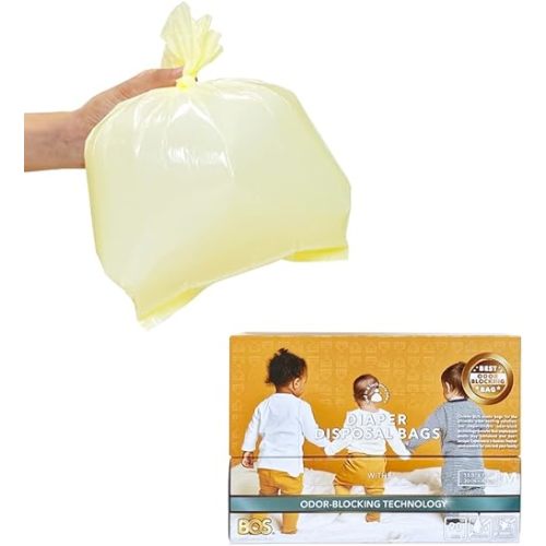 BOS, Odor-Sealing Dirty Diaper Trash Bags - Disposable Bags - Scent & Smell Free, 90Bags (Color: Cream Yellow) (Pack of 1)