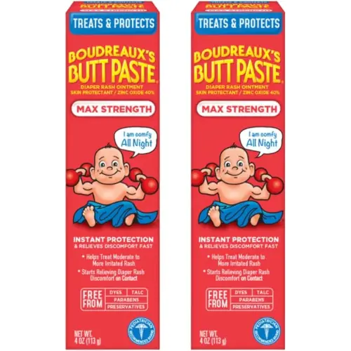 Boudreaux's Butt Paste Diaper Rash Ointment - Maximum Strength - Contains 40% Zinc Oxide - Paraben and Preservative-Free - 4oz (2 Pack)