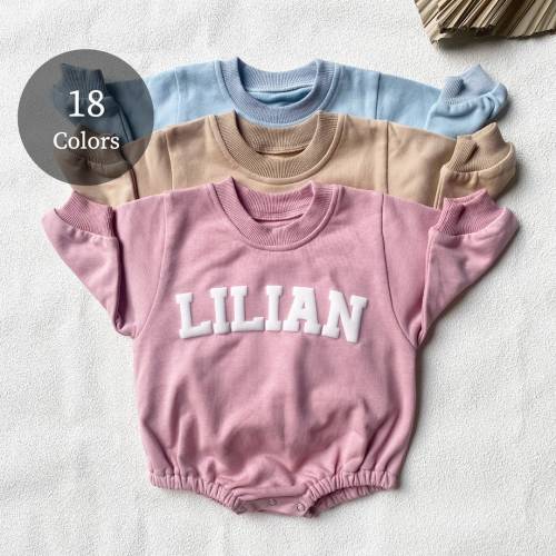Custom Puff Name Baby Sweatshirt Bodysuit, Personalized Bubble Romper, Baby Shower Gift, Minimalist Baby Birthday, Baby Christmas Gift