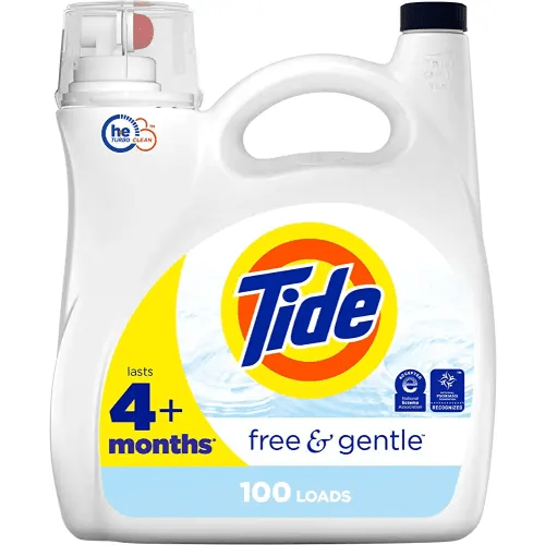 Tide Free & Gentle Laundry Detergent Liquid, HE Compatible, 100 Loads, 132 fl oz Hypoallergenic Laundry Detergent for Sensitive Skin