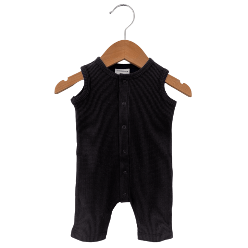 Organic Waffle Easy Romper, Black