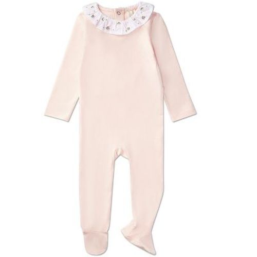 MiniMe Baby and Toddler Girls Embroidered Flower Ruffle-Collar Cotton Rich Footie