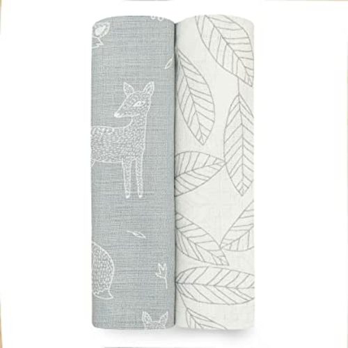 aden + anais aden Silky Soft Swaddle Baby Blanket, 100% Cotton Bamboo Muslin, Large 44 X 44 inch, 2 Pack, Woodsy