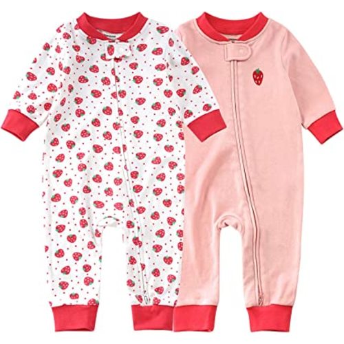 Teach Leanbh Baby 2-Pack Footless Pajamas Cotton Long Sleeve Printing 2 Way Zipper Romper Jumpsuit Sleep and Play 3-24 Months