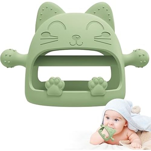 Baby Teethers 0-6 Months,Teething Toys for Babies 0-6 Months,Never Drop Baby Chew Toys for Teething Relief,Infant Hand Teether Pacifiers for 0-6 Months,Ideal Baby Toys Gifts for New Moms(Cartoon Cat)