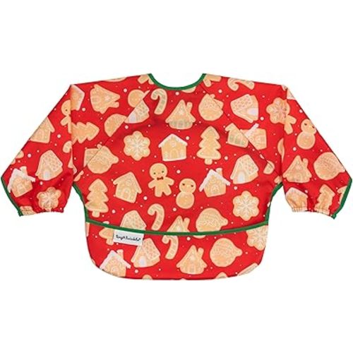 Tiny Twinkle Mess Proof Baby Bib, Cute Full Sleeve Bib Outfit, Waterproof Bibs for Toddlers, Machine Washable, Tug Proof, Baby Smock for Eating, Long Sleeved (Gingerbread, Small 6-24 Months)