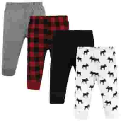 Hudson Baby Infant and Toddler Boy Cotton Pants 4pk, Moose, 3-6 Months