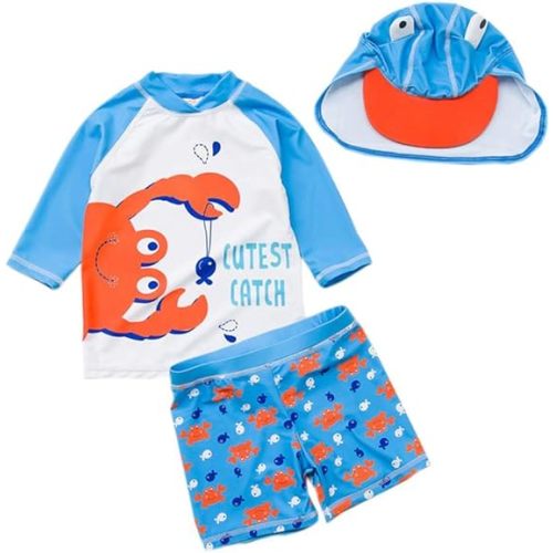 Baby Toddler Boys Two Pieces Swimsuit Set Boys Crab Bathing Suit Rash Guards with Hat UPF 50+ FBA