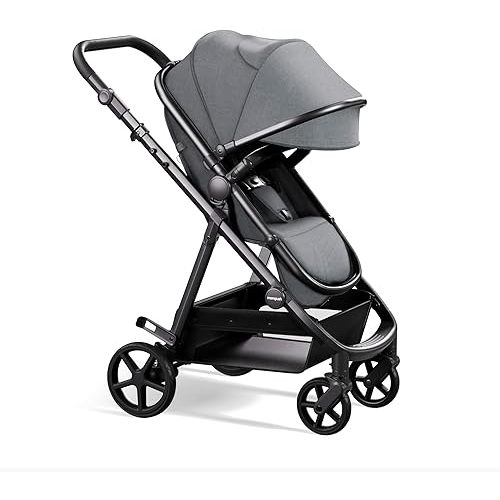 Mompush Baby Stroller, Convertible 2-in-1 with Bassinet Option, Infant Car Seat Compatible, Includes Adapter - Sturdy Full-Size Infant Stroller for Family Adventures