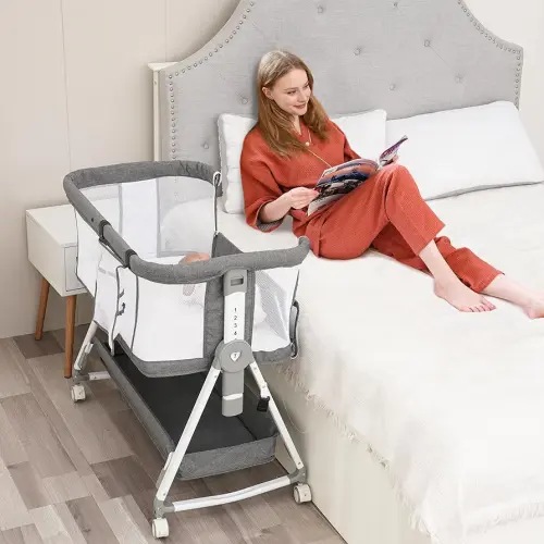 Baby Bassinet Bedside Sleeper with Storage Basket and Wheels,All Mesh Bedside Bassinet for Baby,7 Adjustable Height Portable Bedside Crib Co Sleeper for Newborn/Infant(3 in 1,Grey)