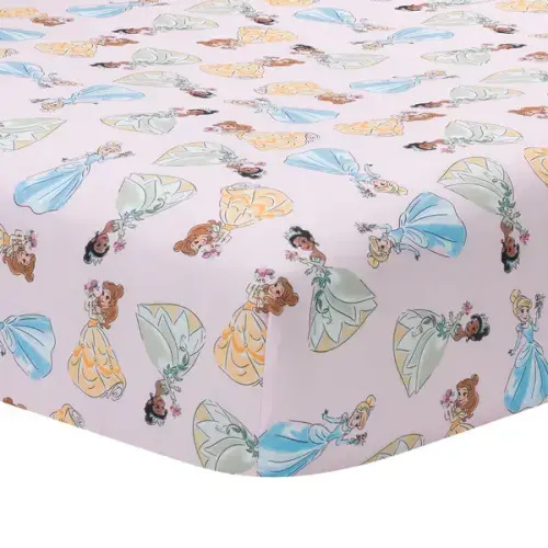 Disney Princesses Pink Fitted Crib Sheet - Belle/Tiana/Cinderella – Lambs & Ivy