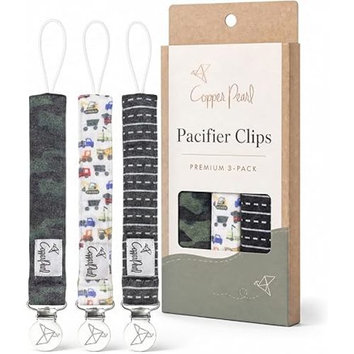 Copper Pearl 3-Pack Pacifier Holders: Premium Knit Binky Clips for Baby Girls and Boys - Stylish Stainless Steel Design for Secure No-Drop Attachment - Diesel