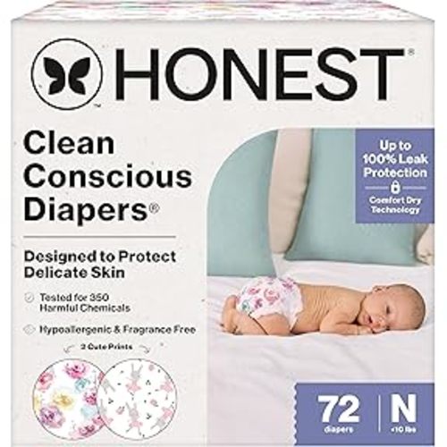 Amazon.com: The Honest Company Clean Conscious Diapers for Delicate Skin | Up to 100% Leakproof | Hypoallergenic, Fragrance Free | Girl Prints | Club Box, Size Newborn, 72 Count (Prints May Vary) : Baby